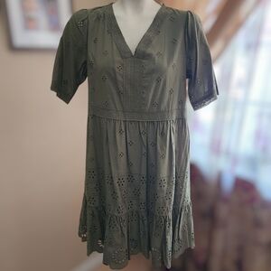 Olive Green Eyelet Dress